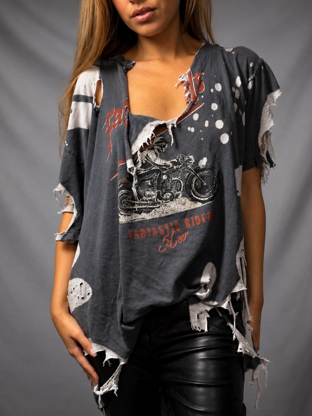 Distressed Deconstructed Motorcycle Graphic Tee Grunge Y2K